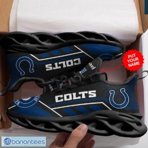 Indianapolis Colts Logo Pattern Custom Name 3D Max Soul Sneakers In Black Blue Fans Gift Sports Shoes - Indianapolis Colts Logo Pattern Custom Name 3D Max Soul Sneaker Shoes In Black Blue_3