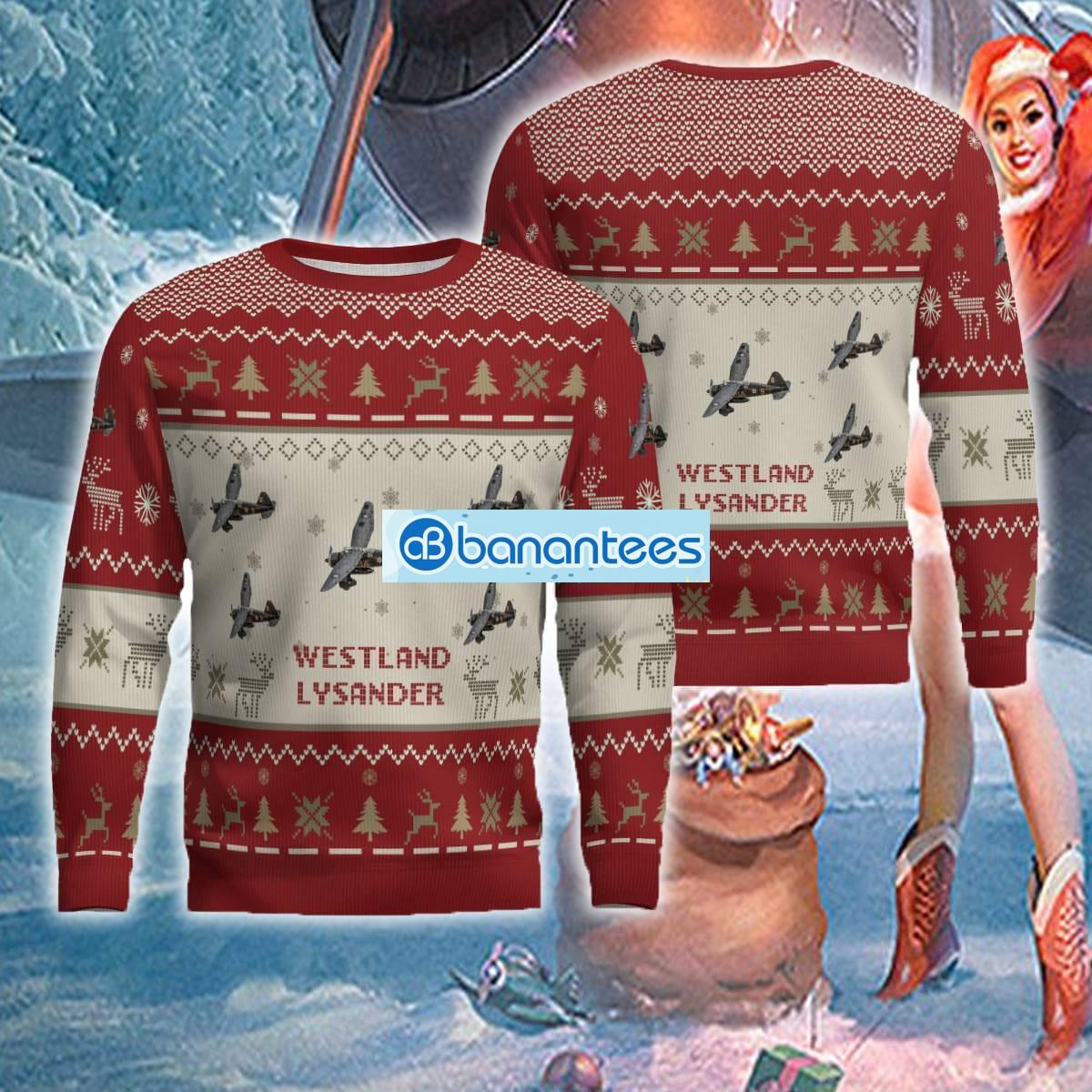 US Air Force Westland Lysander Aircraft Red Ugly Christmas 3D Sweater Gift For Men Women - Westland Lysander Aircraft Ugly Christmas Sweater US Air Force Red Photo 1