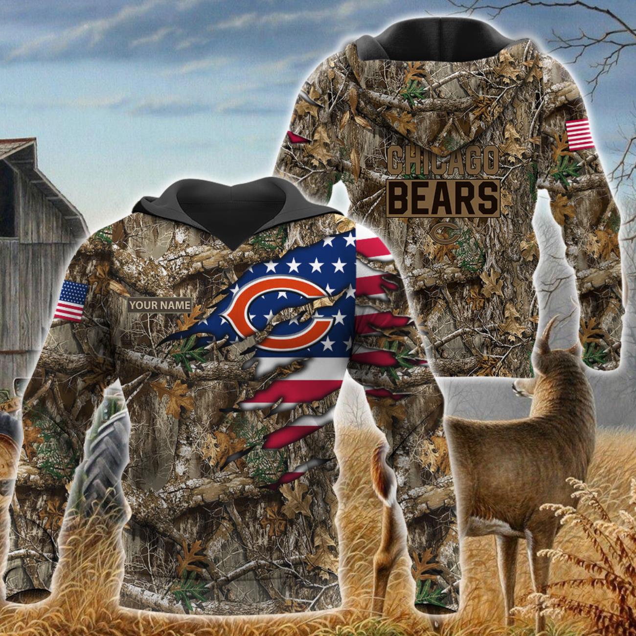 Chicago Bears 3D Printed T Shirt Hoodie Sweatshirt Camo Hunting