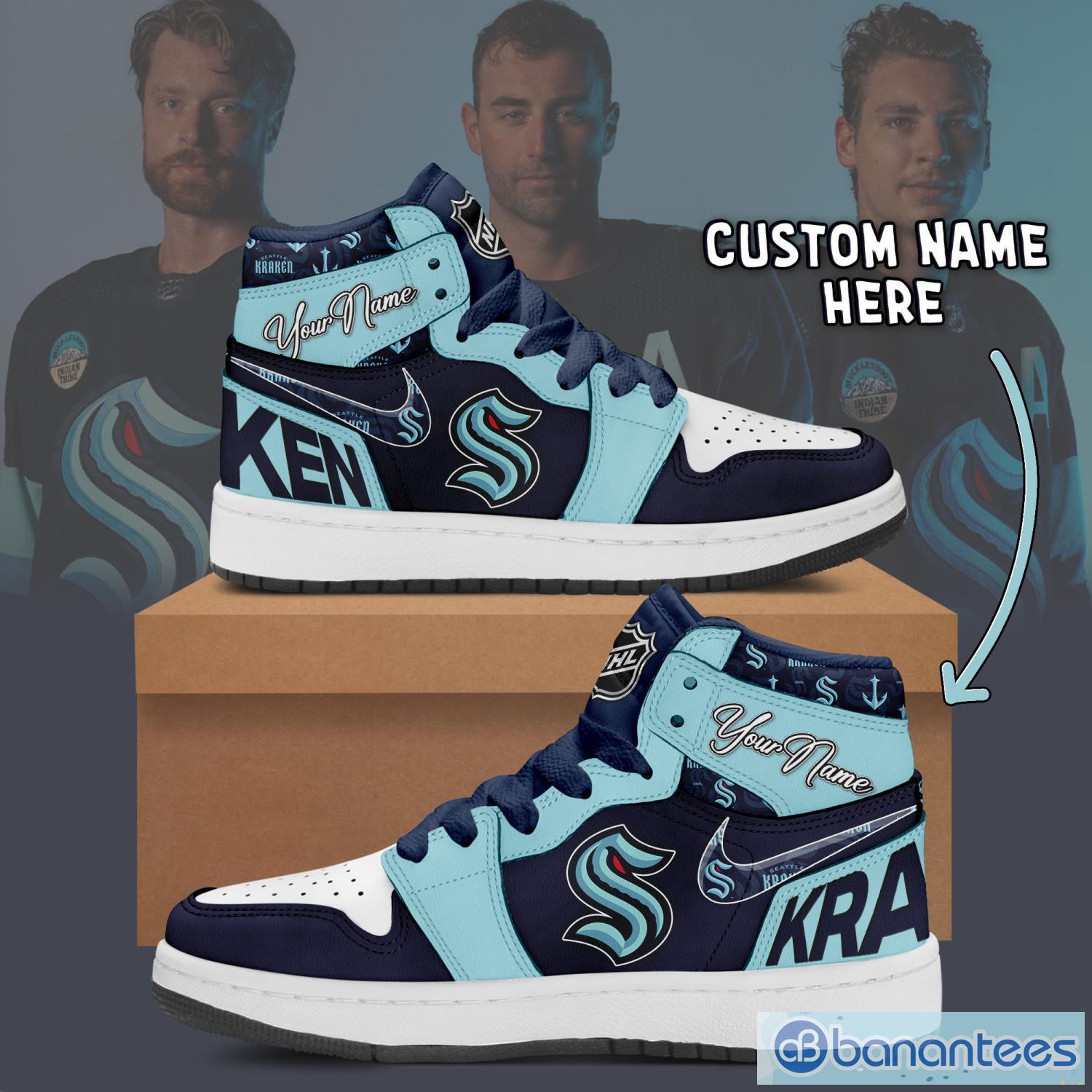 custom name personalized sneakers seattle kraken air jordan hightop shoes men and women gift 1 image Custom Name Personalized Sneakers Seattle Kraken Air Jordan Hightop Shoes Men And Women Gift Product Photo 2