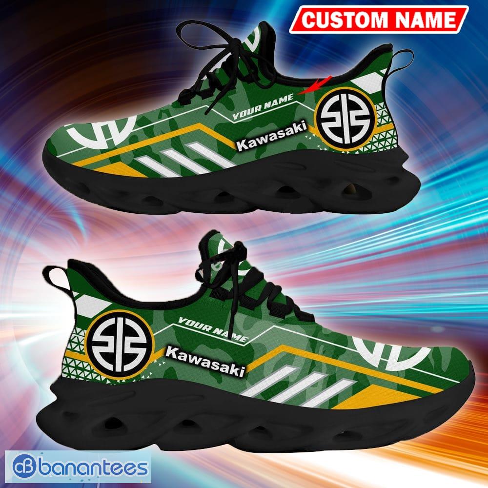 Kawasaki Logo Camo Green Chunky Sneakers Car Racing Motorcycle