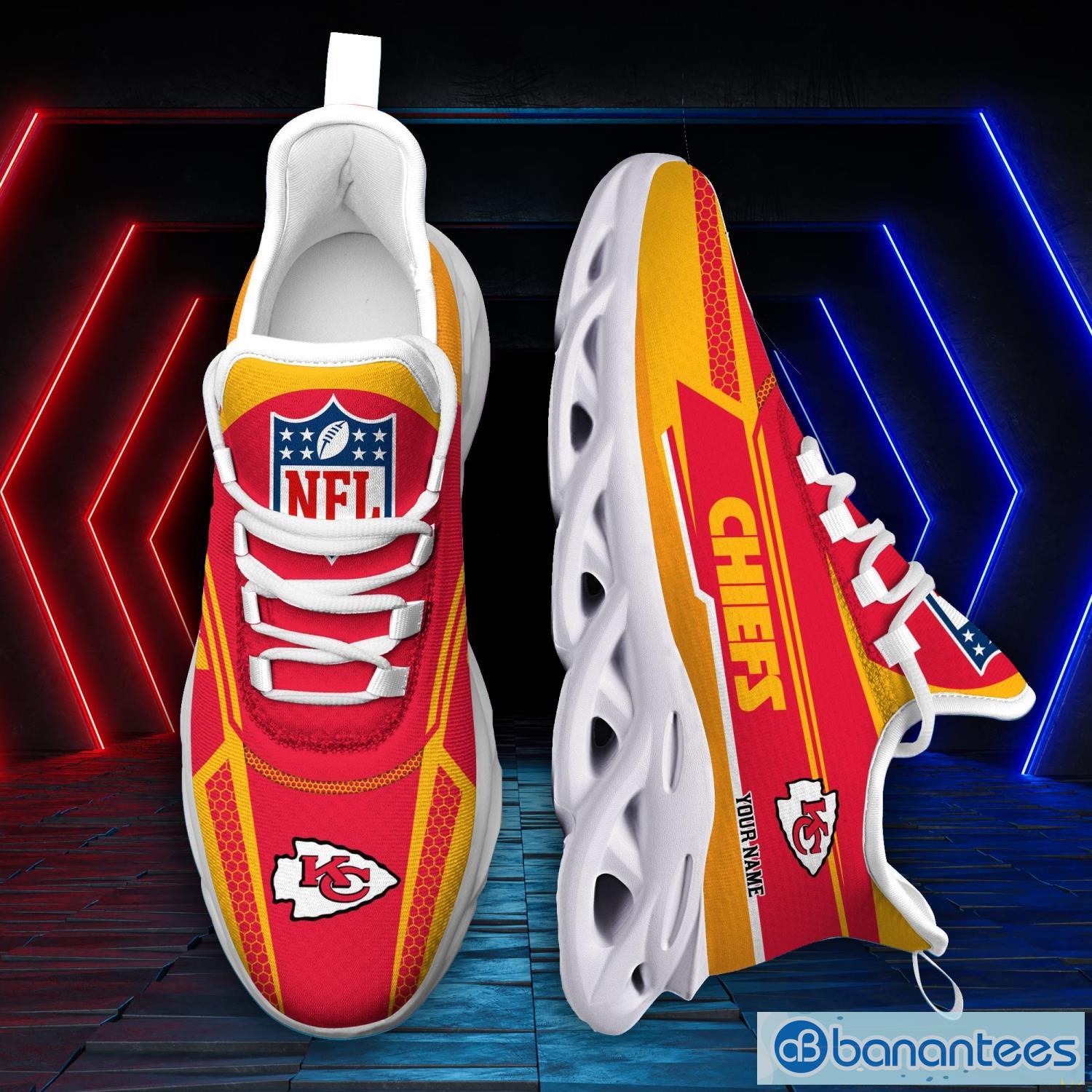 nfl kansas city chiefs personalized sneakers max soul shoes custom name trending shoes image NFL Kansas City Chiefs Personalized Sneakers Max Soul Shoes Custom Name Trending Shoes Product Photo 1
