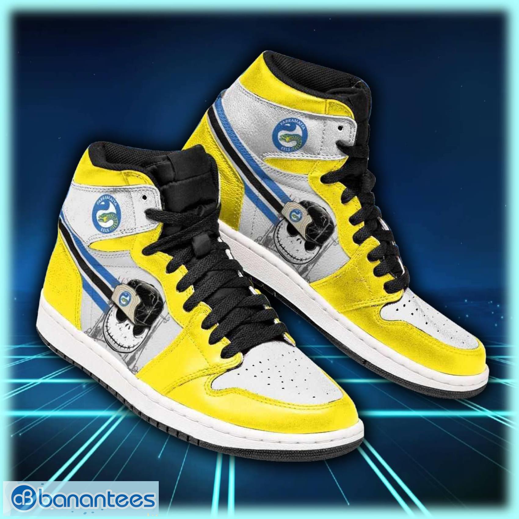 parramatta eels nrl football jack skellington air jordan shoes sport custom sneakers image Parramatta Eels NRL Football Jack Skellington Air Jordan Shoes Sport Custom Sneakers Product Photo 1