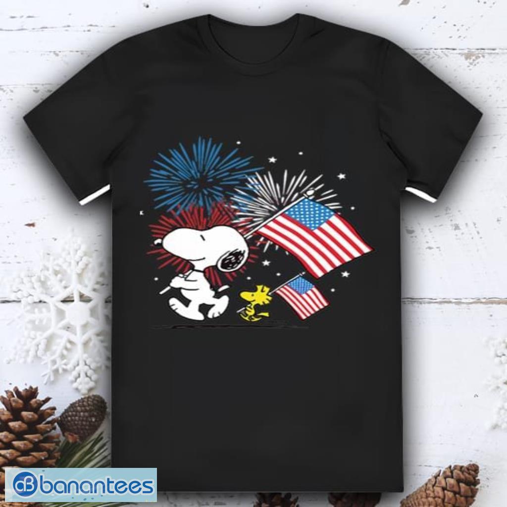 Peanuts Snoopy Woodstock American Flags Happy 4th Of July Shirt - Banantees