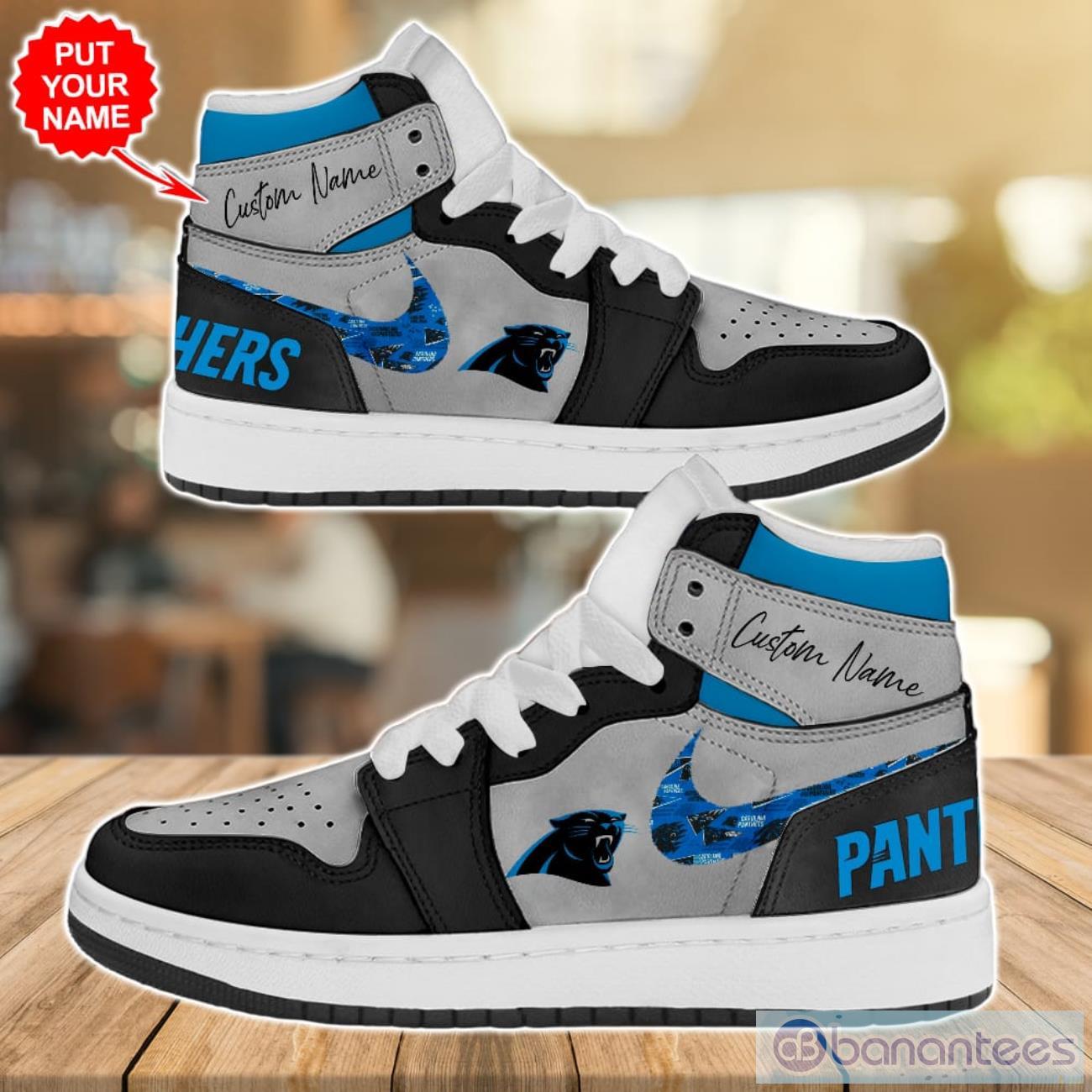 personalized carolina panthers nfl air jordan hightop shoes for fans 1 image Personalized Carolina Panthers NFL Air Jordan Hightop Shoes For Fans Product Photo 2