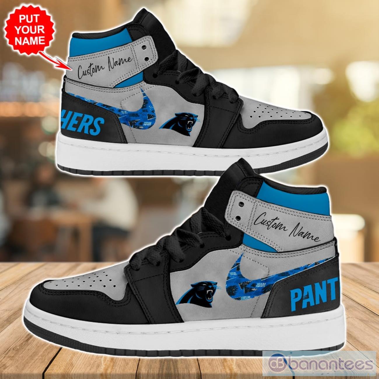 personalized carolina panthers nfl air jordan hightop shoes for fans image Personalized Carolina Panthers NFL Air Jordan Hightop Shoes For Fans Product Photo 1
