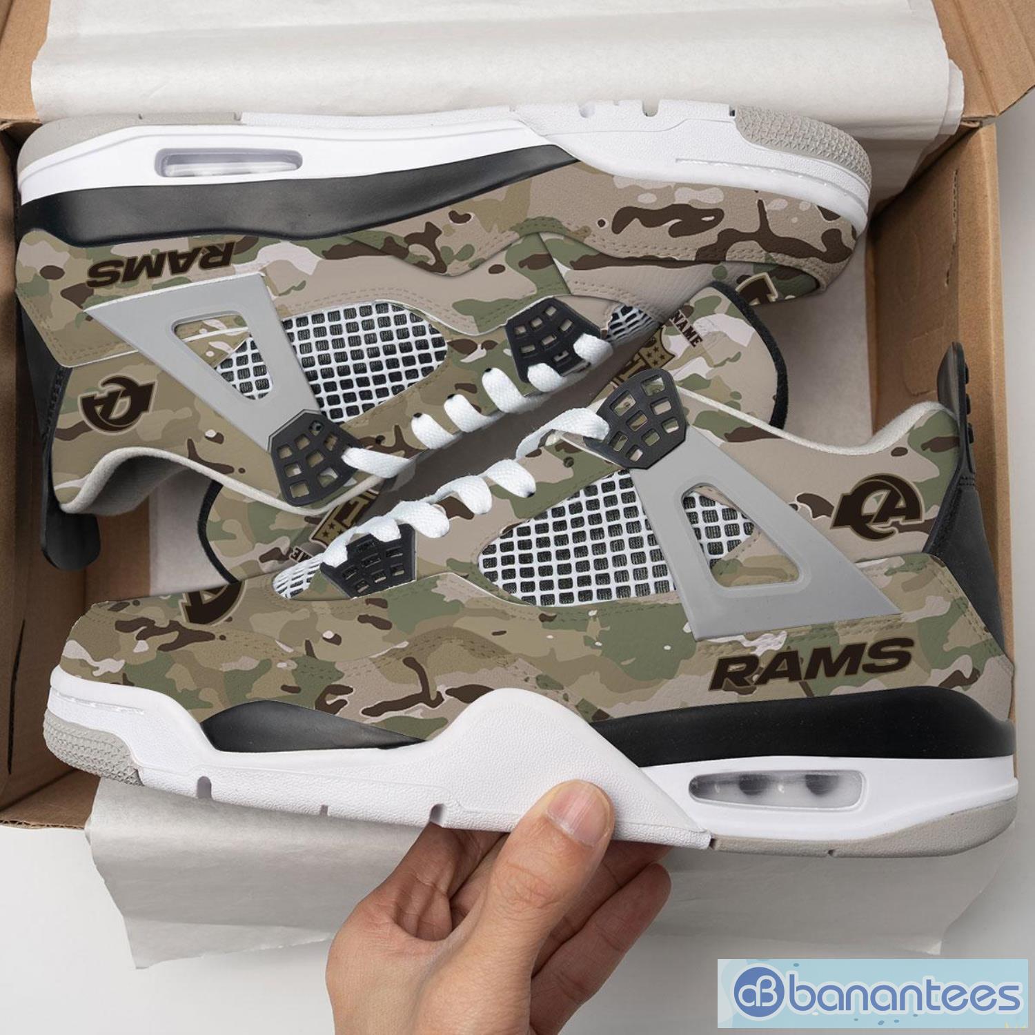 Personalized Name Los Angeles Rams Camo Personalized Air Jordan 4 Sneakers Shoes Special Team Gift Product Photo 1