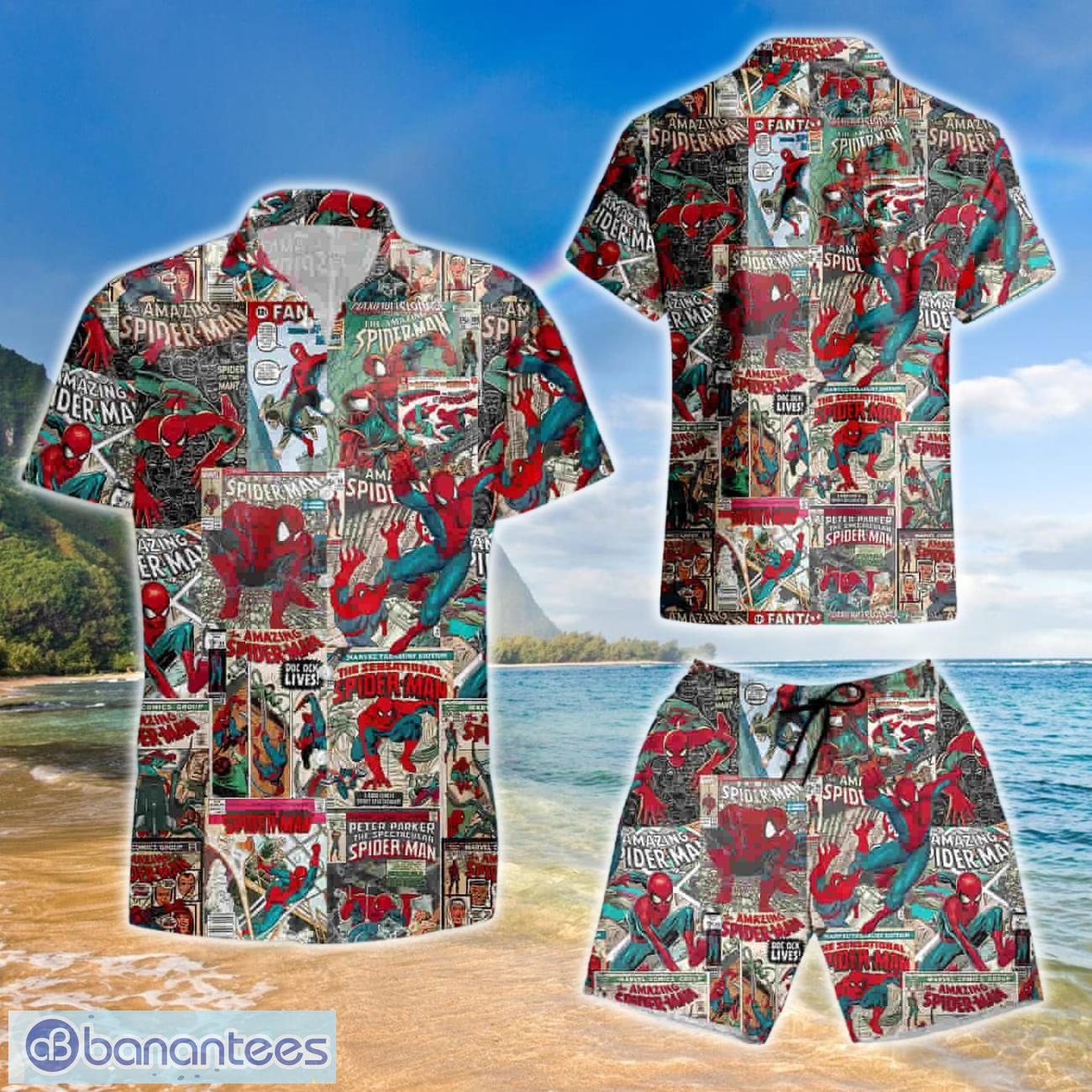 spider man hawaiian shirt and short image Spider-Man Hawaiian Shirt And Short Product Photo 1
