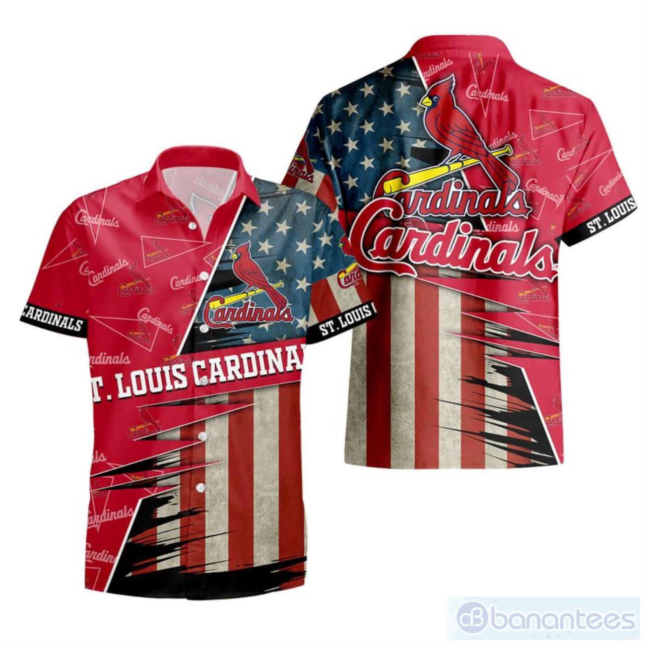 st louis cardinals american flag hawaiian shirt 3d for men women image St. Louis Cardinals American Flag Hawaiian Shirt 3D For Men Women Product Photo 1