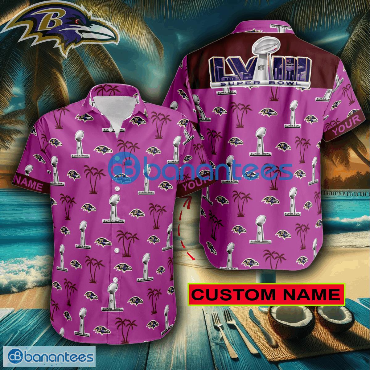 Super Bowl LVIII Baltimore Ravens Pink Surfboard New 3D Hawaiian Shirt Men And Women Gift Custom Name - Super Bowl LVIII Baltimore Ravens Pink Surfboard New 3D Hawaiian Shirt Men And Women Gift Custom Name