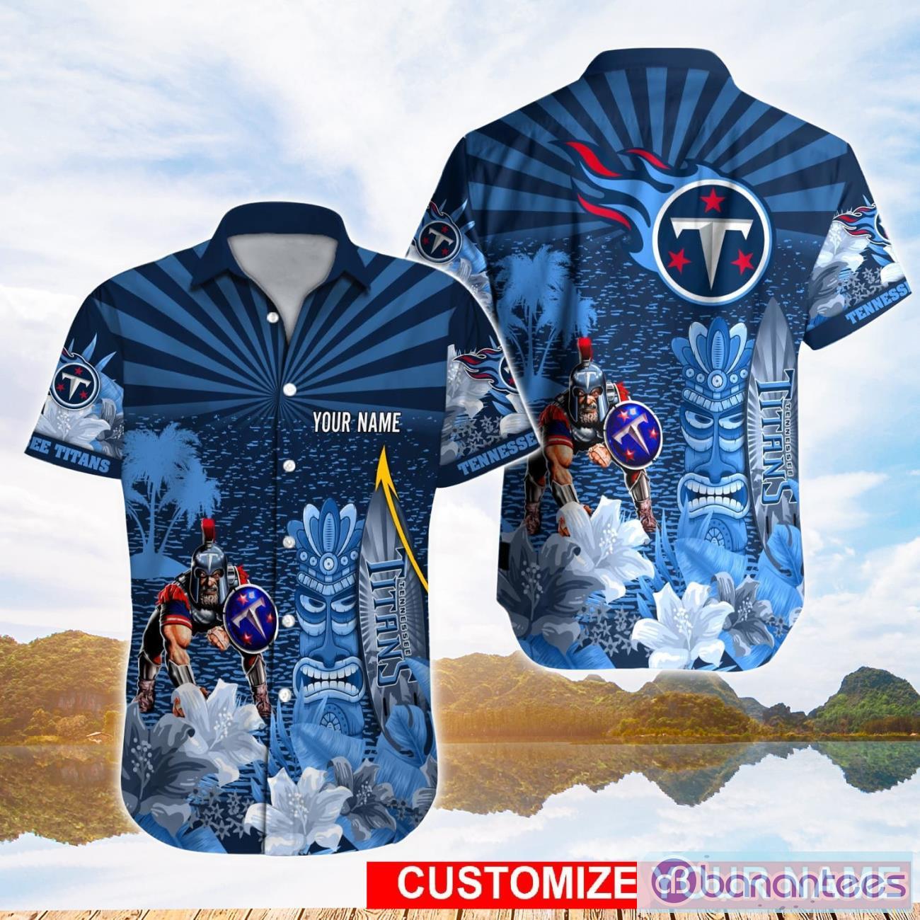 Tennessee Titans NFL Flower And Tiki Alhoha Hawaii Shirt Custom Name For Fans Product Photo 1