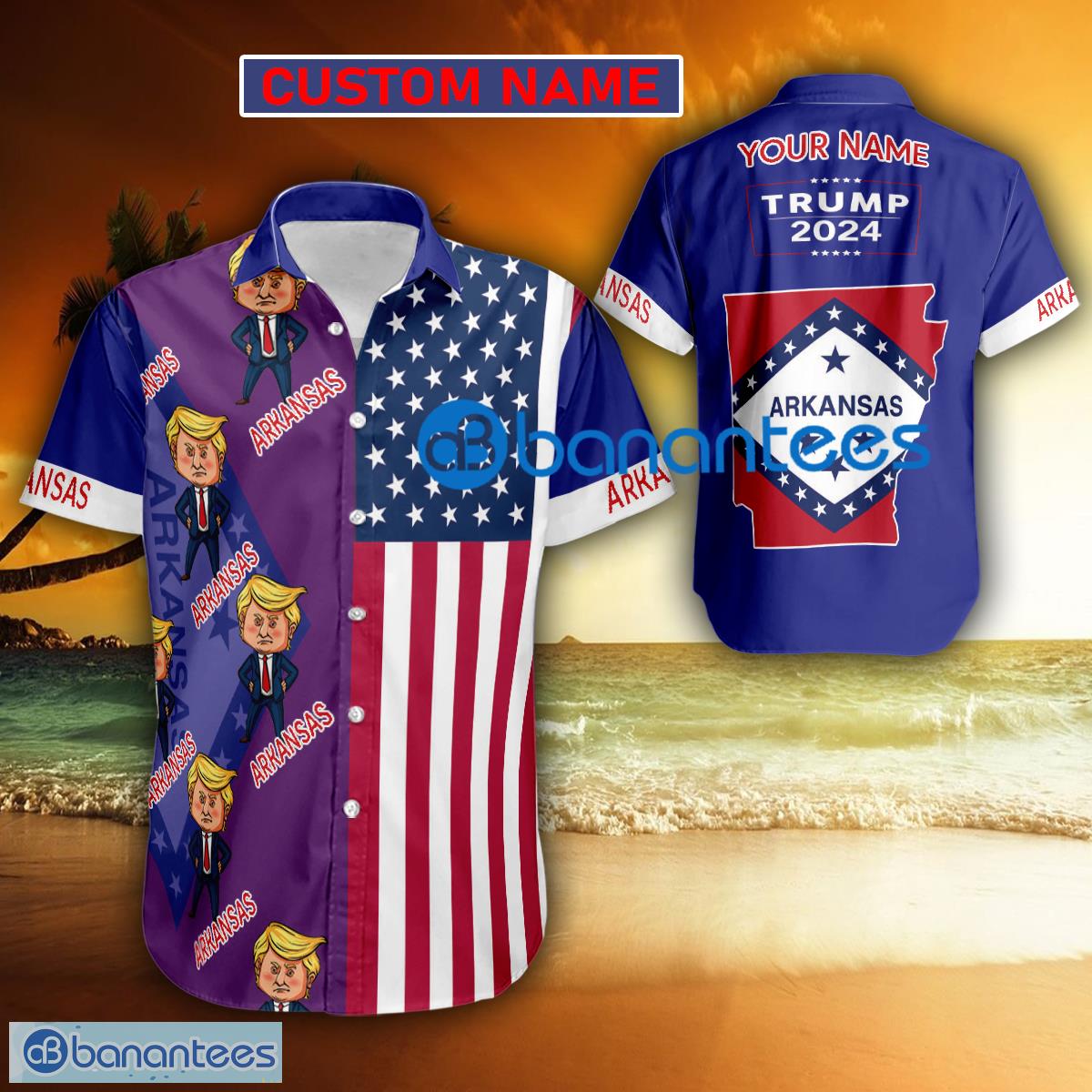 Trump 2024 Weary ARKANSAS USA Flag Funny Hawaiian Shirt Gift Fans Custom Name - Trump 2024 Weary ARKANSAS USA Flag Funny Hawaiian Shirt Gift Fans Custom Name