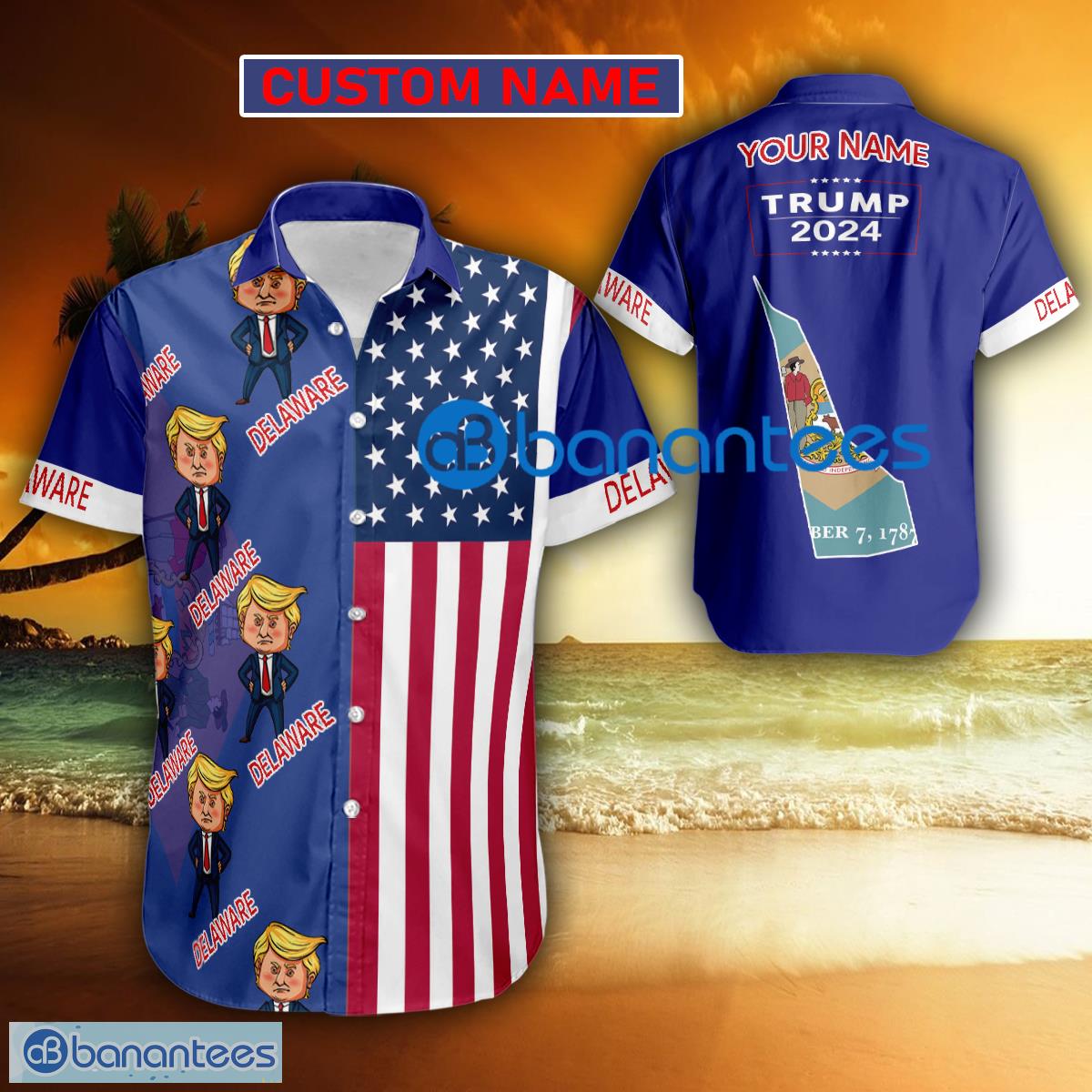 Trump 2024 Weary DELAWARE USA Flag Funny Hawaiian Shirt Gift Fans Custom Name - Trump 2024 Weary DELAWARE USA Flag Funny Hawaiian Shirt Gift Fans Custom Name