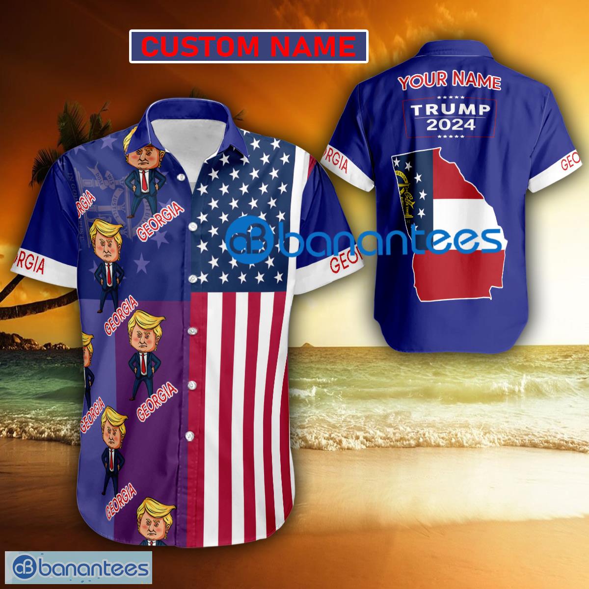 Trump 2024 Weary GEORGIA USA Flag Funny Hawaiian Shirt Gift Fans Custom Name - Trump 2024 Weary GEORGIA USA Flag Funny Hawaiian Shirt Gift Fans Custom Name