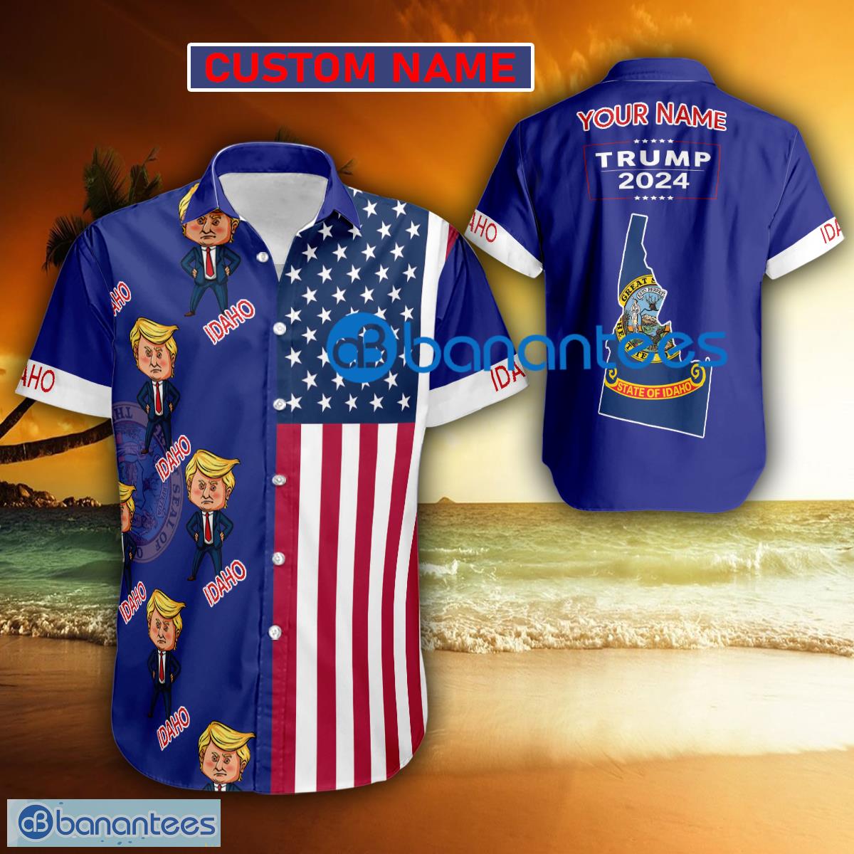 Trump 2024 Weary IDAHO USA Flag Funny Hawaiian Shirt Gift Fans Custom Name - Trump 2024 Weary IDAHO USA Flag Funny Hawaiian Shirt Gift Fans Custom Name