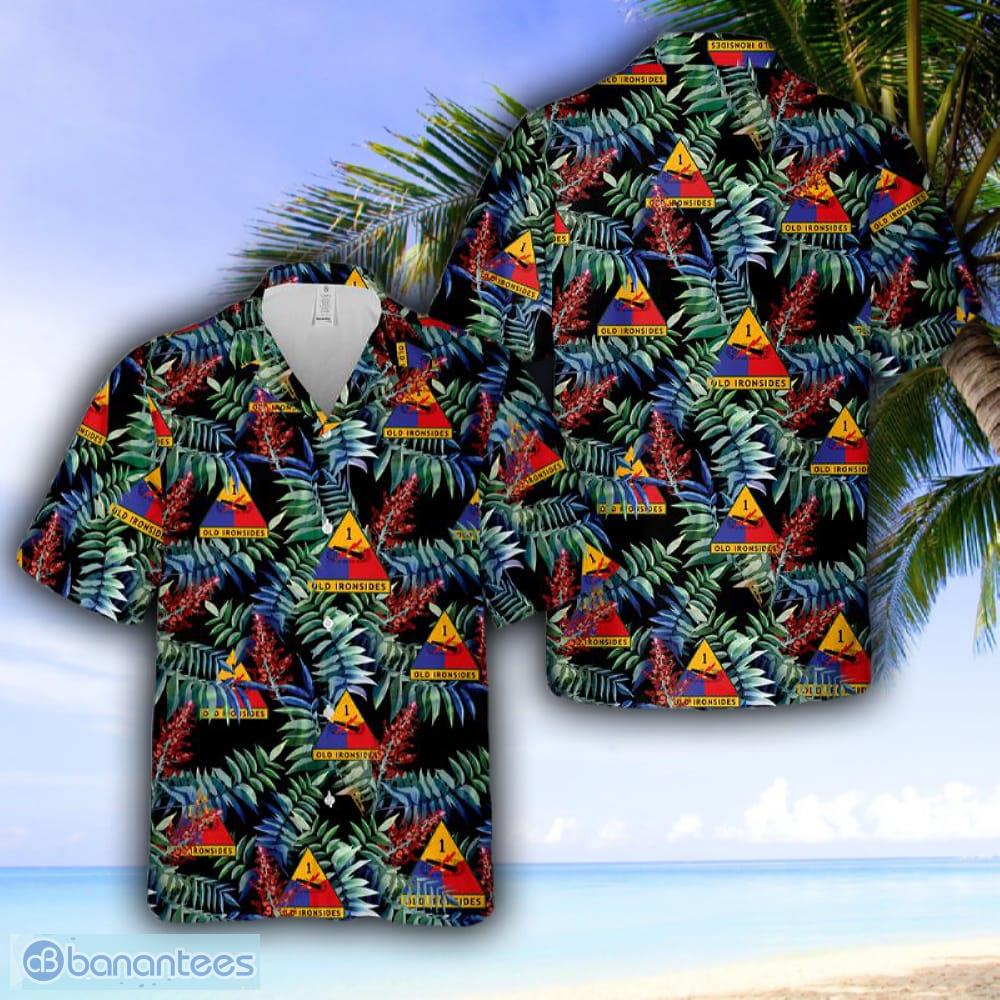 US Army 1st Armored Division Old Ironsides Hawaiian Shirt Tropical Summer - US Army 1st Armored Division Old Ironsides Hawaiian Shirt Tropical Summer