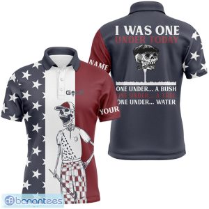 Custom Name Red White And Blue American Flag Golf Skull I Was One Under Today Tree Bush Polo Shirt For Men And Women Product Photo 1