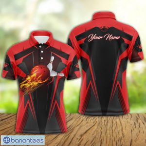 Custom Name Men Bowling Polo Shirt Flame Bowling Ball And Pins Red Polo Shirt For Men And Women Product Photo 1