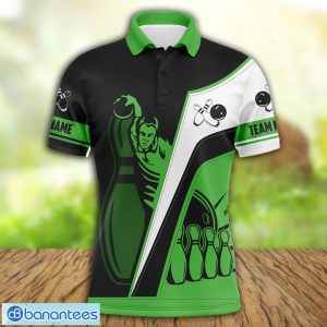 Custom Name And Team Bowling Black Green AOP Print Golf Shirt Polo Shirt Product Photo 1