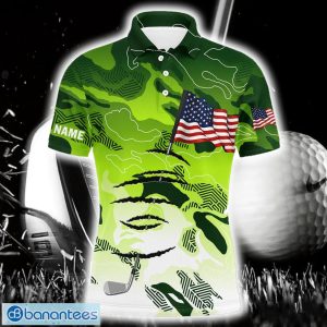 Custom Name Green Camo American Flag 4th July Aop Polo Shirt For Men And Women Product Photo 1