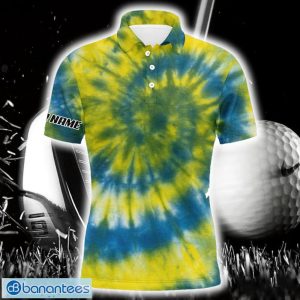 Custom Name Yellow Blue Tie Dye Pattern Golf Polo Shirt For Men And Women Product Photo 1