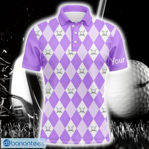 Purple Argyle Plaid Pattern Custom Name Golf Polo Shirt For Men And Women Product Photo 1