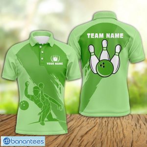 Custom Name And Team Name Bowling Hobbies Pattern Light Green AOP Print Golf Shirt Polo Shirt Product Photo 1