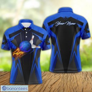 Custom Name Men Bowling Polo Shirt Flame Bowling Ball And Pins Polo Shirt For Men And Women Product Photo 1