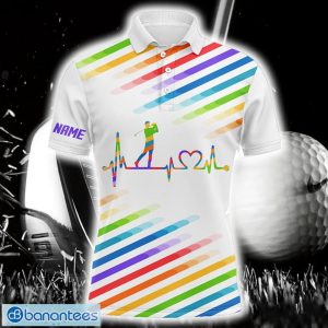 Custom Name Colorful Rainbow Golf Heartbeat Tournament Golf Polo Shirt For Men And Women Product Photo 1