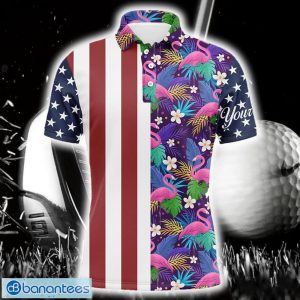 Custom Name Usa Flag And Flamingo Tropical Pattern Polo Shirt For Men And Women Product Photo 1