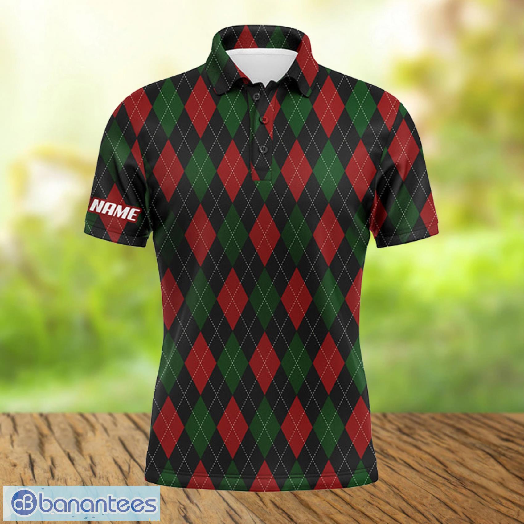 Christmas Plaid Argyle Pattern Custom Name All Over Print AOP Print Golf Shirt Polo Shirt Product Photo 1