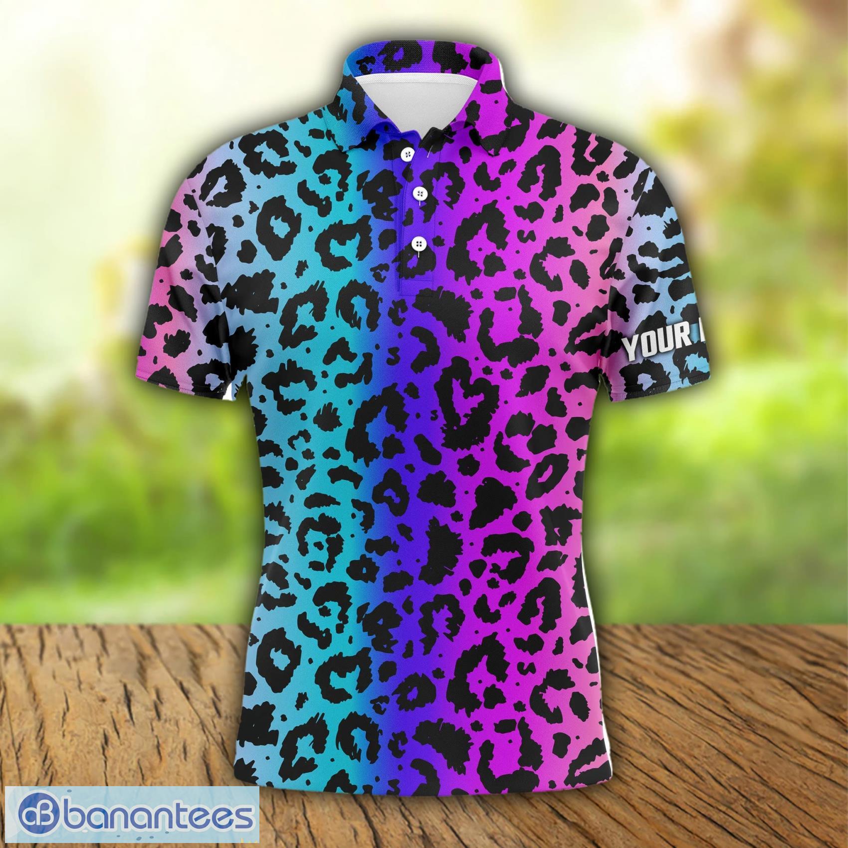 Colorful Neon Gradient Leopard Custom Name All Over Print AOP Print Golf Shirt Polo Shirt Product Photo 1