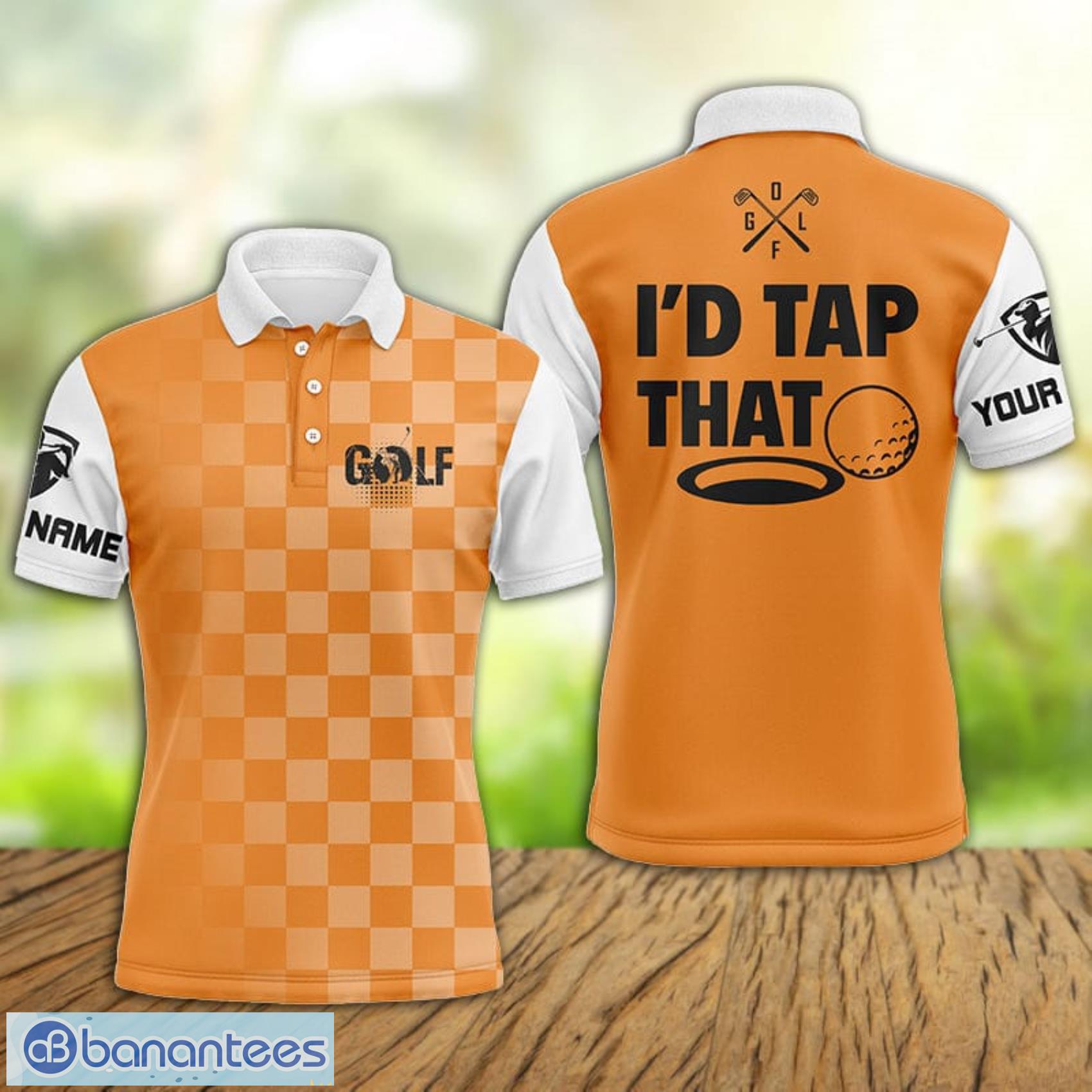 custom name id tap that funny golf polo shirt for men and women orange image Custom Name I'd Tap That Funny Golf Polo Shirt For Men And Women Orange Product Photo