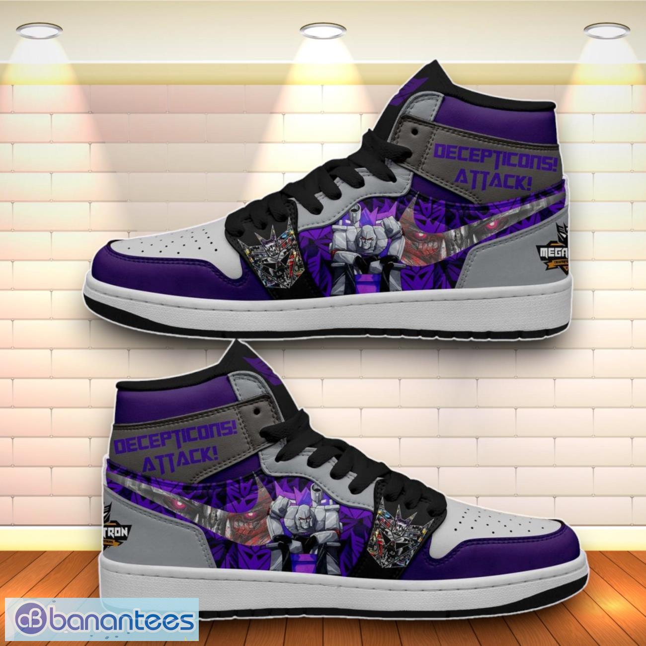 decepticons attack transformers air jordan high top shoes image Decepticons, Attack Transformers Air Jordan High Top Shoes Product Photo 1