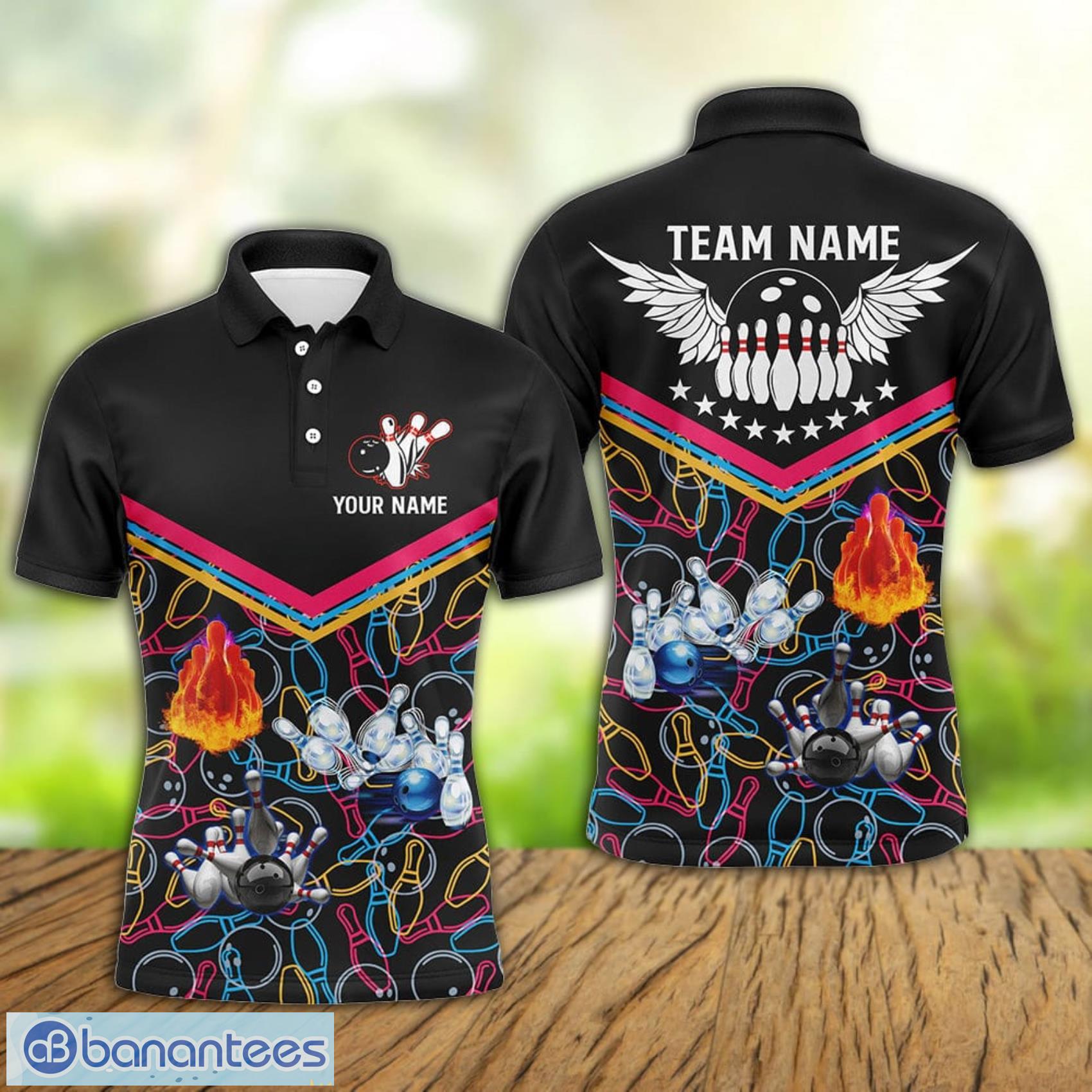 multicolor pattern black bowling patterncustom name and custom team polo shirt for men and women image Multicolor Pattern Black Bowling Patterncustom Name And Custom Team Polo Shirt For Men And Women Product Photo 1