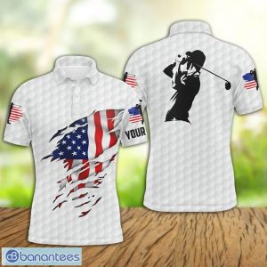 Custom Name Golfer And American Flag All Over Print White Polo Shirt For Men And Women Product Photo 1