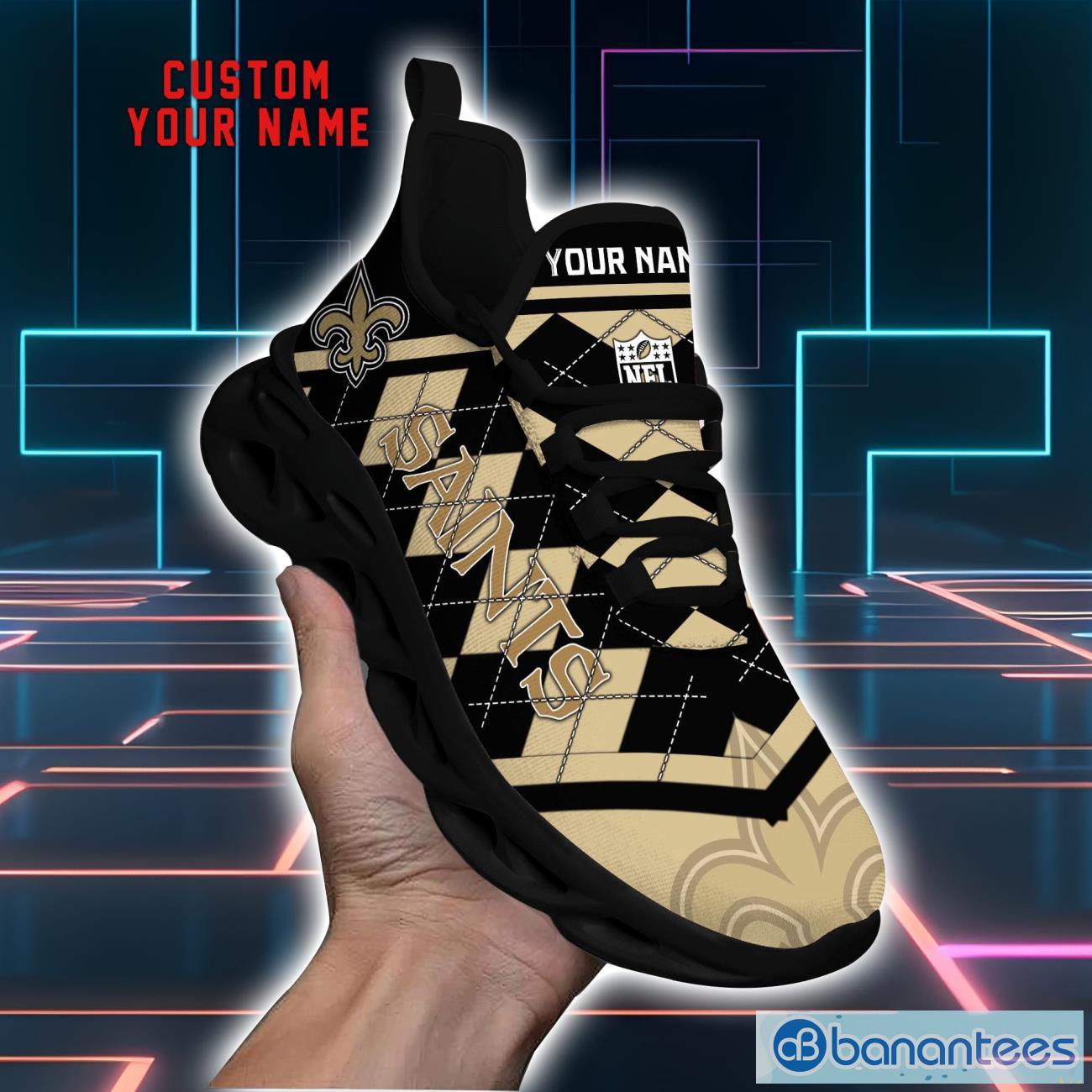 New Orleans Saints NFL Custom Name Caro Pattern Designs Max Soul Shoes  Sneakers - Banantees