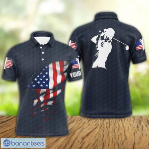 Custom Name Golfer And American Flag All Over Print Navy Polo Shirt For Men And Women Product Photo 1