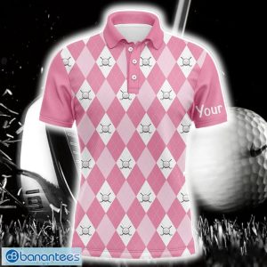 Pink Argyle Plaid Pattern Custom Name Golf Polo Shirt For Men And Women Product Photo 1
