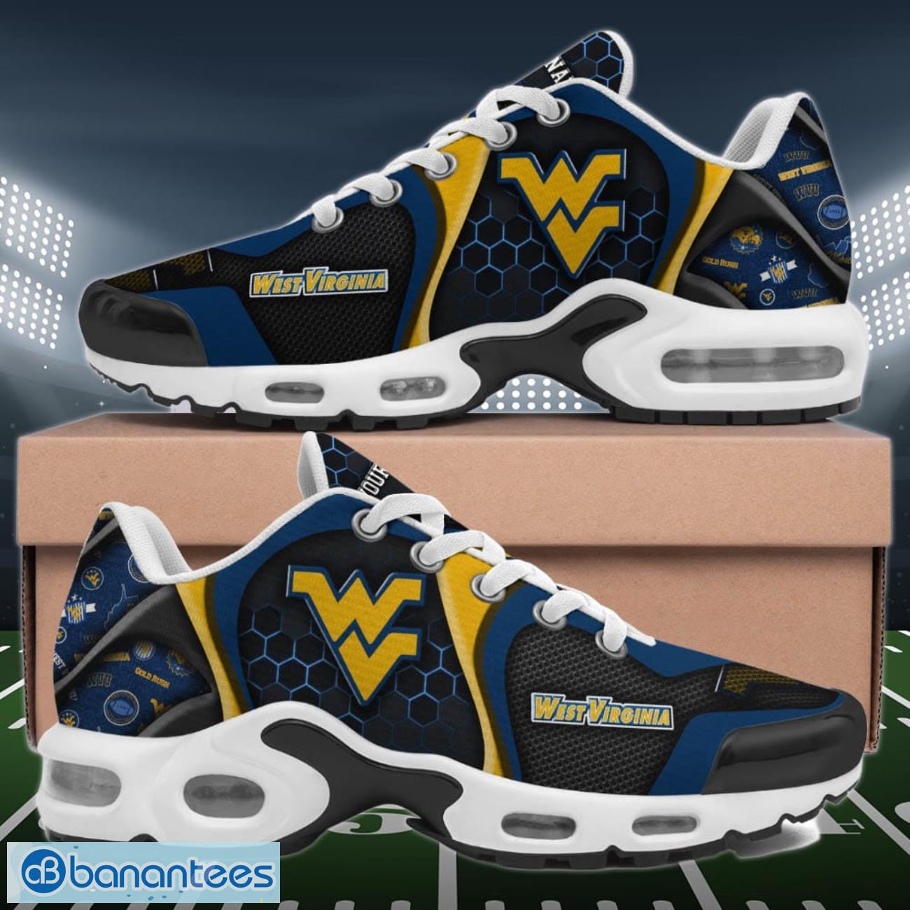 West Virginia Mountaineers Air Cushion Sports Shoes Custom Name Gifts For Football Fan Product Photo 1