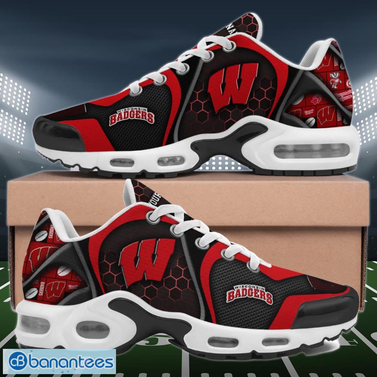 Wisconsin Badgers Air Cushion Sports Shoes Custom Name Gifts For Football Fan Product Photo 1
