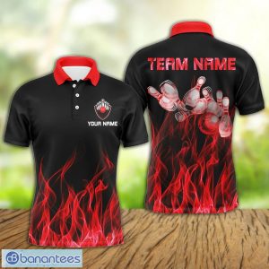 Custom Name Red Flame Bowling Ball And Pins Bowling Jerseys Polo Shirt For Men And Women Product Photo 1