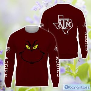 Texas A&M Aggies Grinch Face All Over Printed 3D TShirt Sweatshirt Hoodie Unisex For Men And Women Product Photo 2