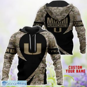 Miami Hurricanes 3D Hoodie T-Shirt Sweatshirt Camo Pattern Veteran Custom Name Gift For Father's day Product Photo 2