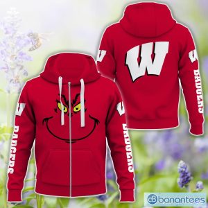 Wisconsin Badgers Grinch Face All Over Printed 3D TShirt Sweatshirt Hoodie Unisex For Men And Women Product Photo 4