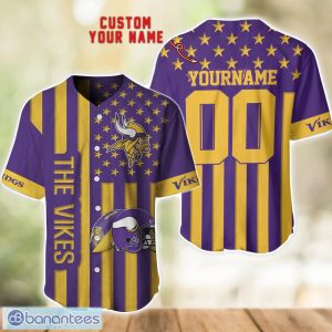 Minnesota Vikings Custom Name and Number Baseball Jersey Shirt Product Photo 1
