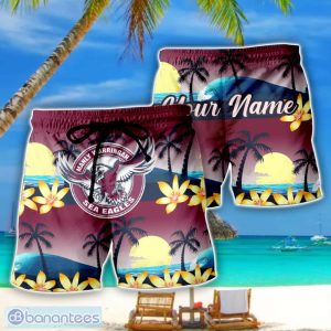 Manly Sea Eagles NRL Beach Shorts Personalized Name Product Photo 1