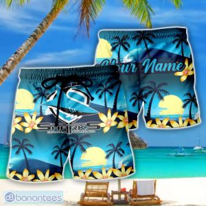 Cronulla Sharks NRL Beach Shorts Personalized Name Product Photo 1