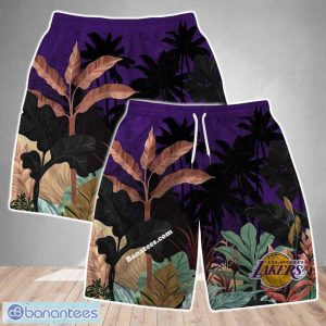 Los Angeles Lakers Team Logo Pattern Tropical Hawaiian Shirt And Short For Men Women Product Photo 4