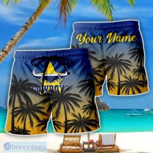 North Queensland Cowboys NRL Coconut Pattern Tropical Beach Shorts For Mens Personalized Name Product Photo 1